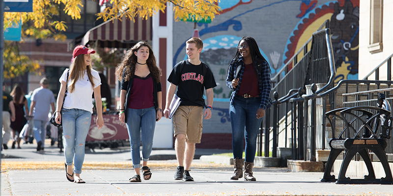 Students walking on Main Street