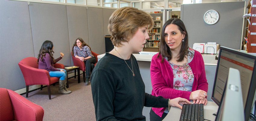 A Student and Professional Staff Person Collaborate at a Computer