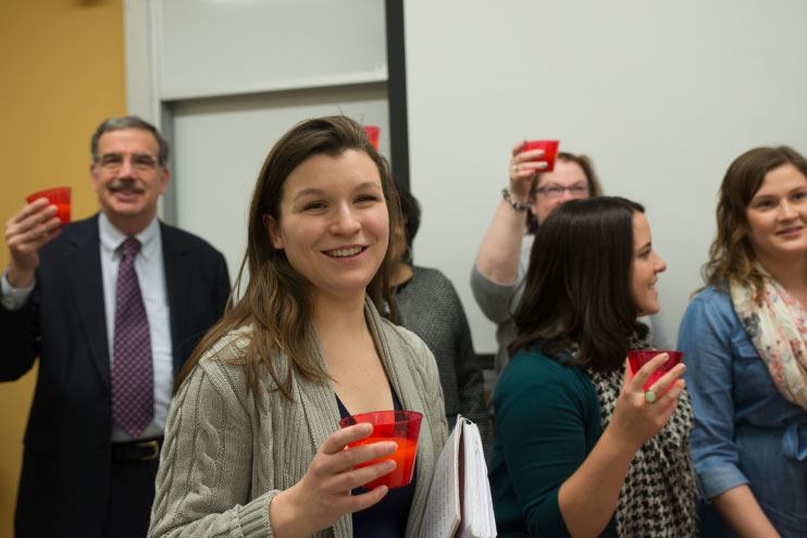 Students and administrators take the thickened liquid challenge