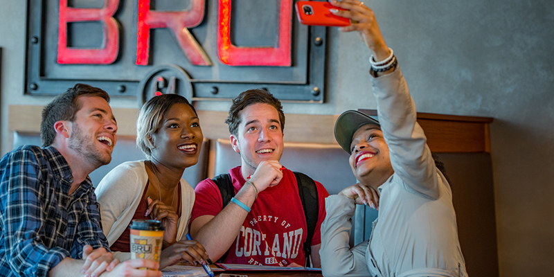 Students at coffee shop on Main Street