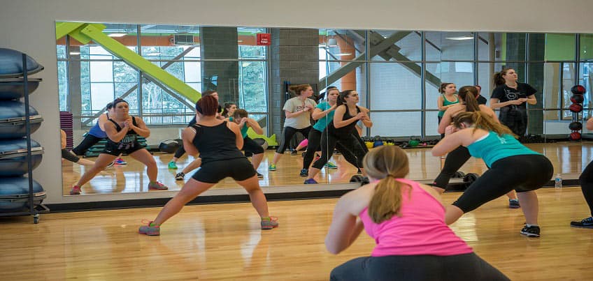 Group class in studio room