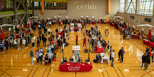 Tables set up in the Student Life Center for the Fall Open House