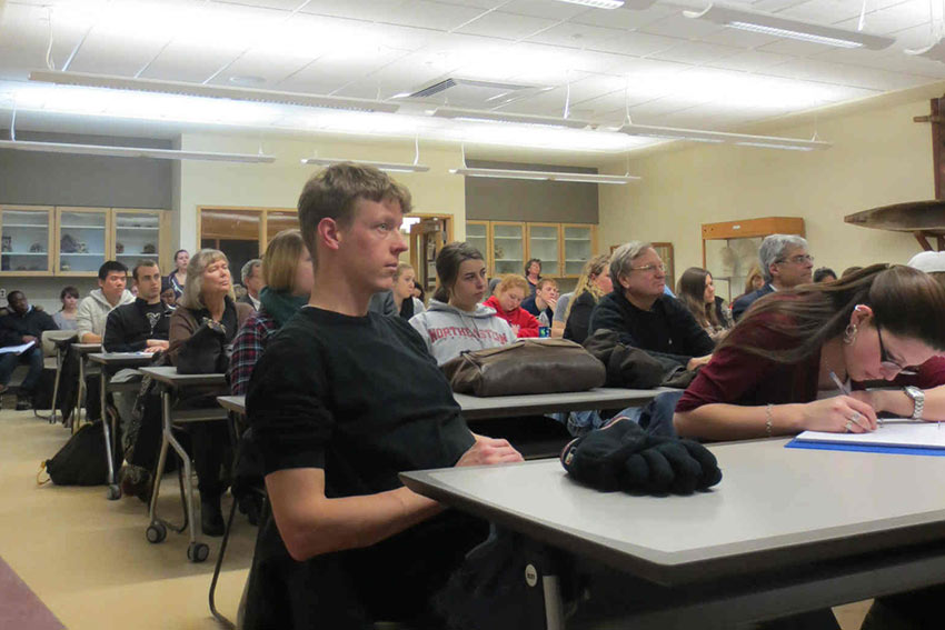 Students listening to Bertini's presentation