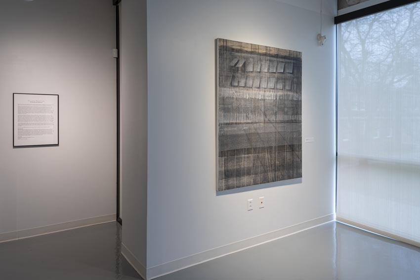 View into the central interior at Dowd Gallery featuring paintings by Binghamton-based artist Natalija Mijatović. Image: Marcus Newton. 