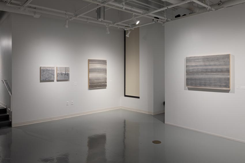 View into the east interior of Dowd Gallery featuring small format drawings and paintings by Binghamton-based artist Natalija Mijatović. Image: Marcus Newton. 