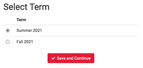 Screen Shot of Schedule Builder Term Selection